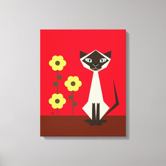 Toile Tableaux Fleur Abstraite et Chat Siamese (Recto)