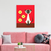Toile Tableaux Fleur Abstraite et Chat Siamese (Insitu(Salon))