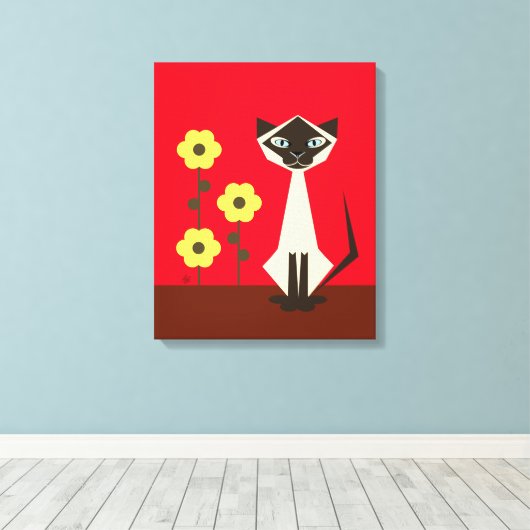 Toile Tableaux Fleur Abstraite et Chat Siamese (Insitu (Plancher de Bois))