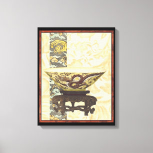 Toile Tapisserie asiatique avec bol et design dragon