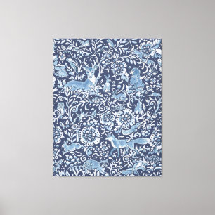 Toile Tapisserie Look Large Bleu Blanc Bois Art animal