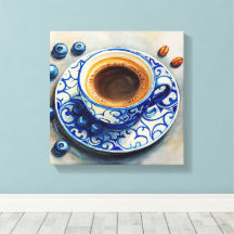 Tasse à café bleu élégant avec des myrtilles – Réa