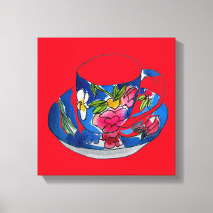 Toile tasse de thé vintage aquarelle art lunatique