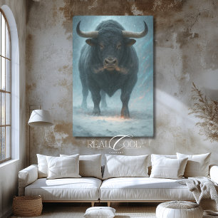 Toile Taurillon qui charge dans la neige Art occidental