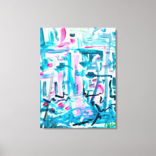 Toile Teal et Rose Néon Abstrait