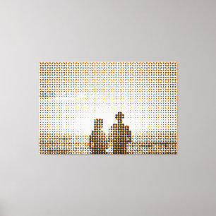 Toile Tech Black&Orange Halftone Effet Couple Beach