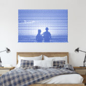 Toile Tech White&Blue Halftone Effet Couple sur la plage (Insitu(Chambre))