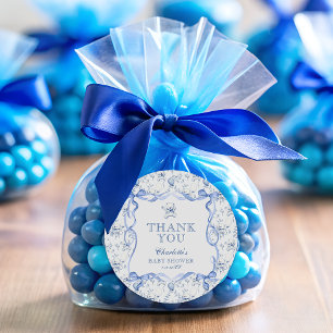 Toile Teddy Bear Chinoiserie Baby shower Dank u Ronde Sticker