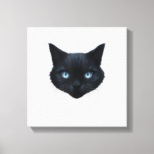 Toile Tee graphique visage de chat noir yeux bleus pour
