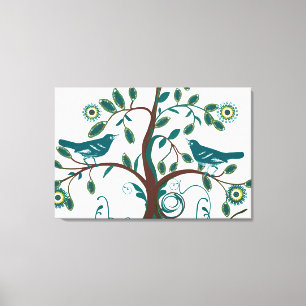 Toile Télécéan Mignon Turquoise Oiseaux de l'Amour Arbre