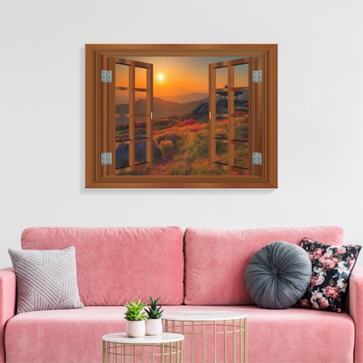 Toile Temple bouddhiste coréen Faux Fenêtre Vue coucher  (Insitu(Salon))