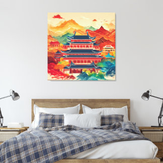 Toile Temple de Chine coloré art IA