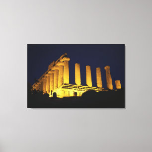 Toile Temple grec la nuit avec des jaunes et des oranges