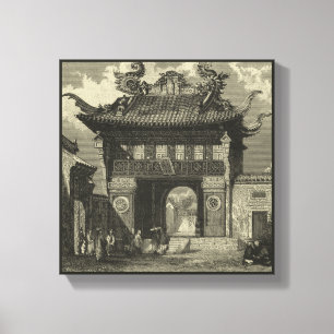 Toile Temple impérial asiatique dans noir et le blanc