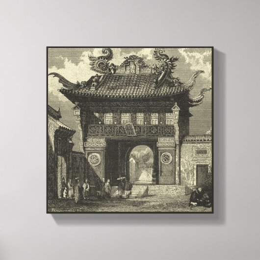 Toile Temple impérial asiatique en noir et blanc (Recto)