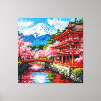 Toile Temple traditionnel japonais avec floraisons de ce
