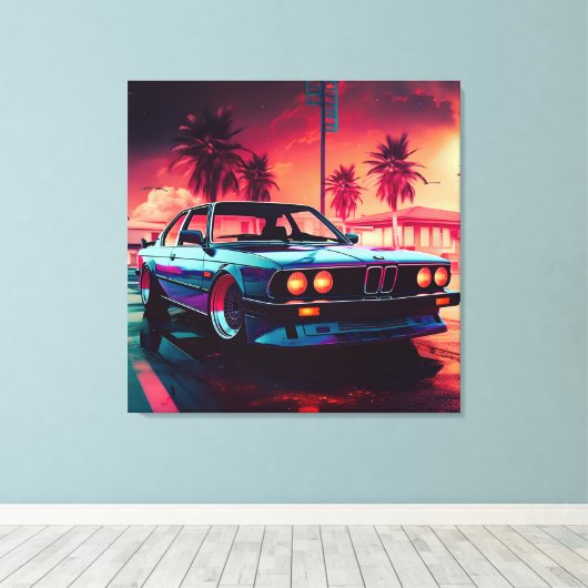 Toile Tendances Synthwave - BMW Classics AI-Génération A (Insitu (Plancher de Bois))