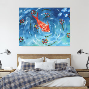Toile tendue aquarelle de carpe koï paisible