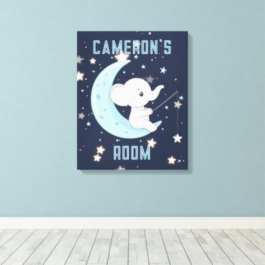 Toile tendue éléphant bébé pêchant 4 étoiles (Insitu (Plancher de Bois))