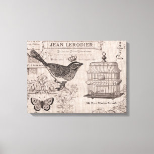 Toile tendue vintage d'oiseaux français