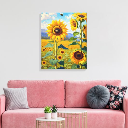 Toile Terrain de tournesol avec des abeilles occupées Ar (Insitu(Salon))