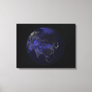 Toile Terre entière la nuit montrant les lumières de la 