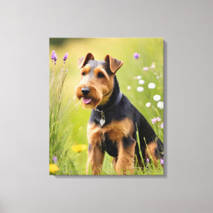 Toile Terrier gallois dans une prairie de fleurs sauvage