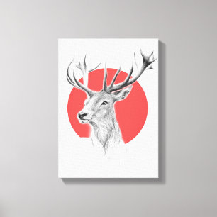 Toile Tête de cerf Dessin de cerf Cercle rouge Art anima