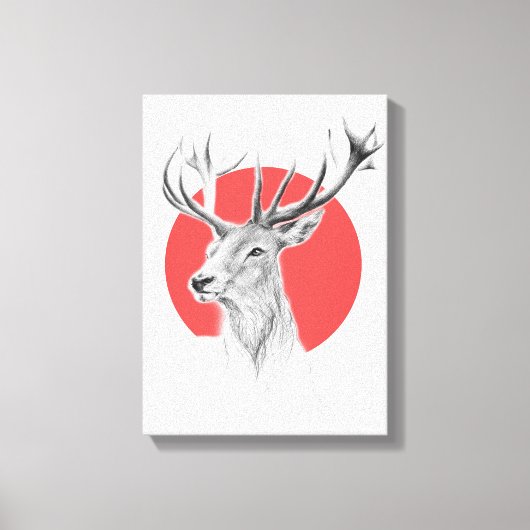 Toile Tête de cerf Dessin de cerf Cercle rouge Art anima (Recto)