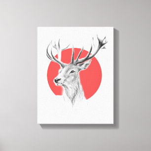 Toile Tête de cerf Dessin de cerf Cercles rouges Art ani