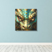 Toile Tête de dragon turquoise et or (Insitu (Plancher de Bois))
