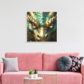 Toile Tête de dragon turquoise et or (Insitu(Salon))