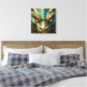 Toile Tête de dragon turquoise et or (Insitu(Chambre))