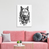 Toile tête de loup animal feuille dessin d'art original (Insitu(Salon))