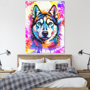 Toile Tête Husky - Peinture de chien Husky coloré