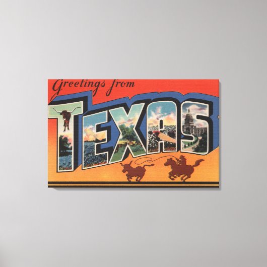 Toile Texas (Cowboy Roping Bull)Scènes de grandes lettre (Recto)