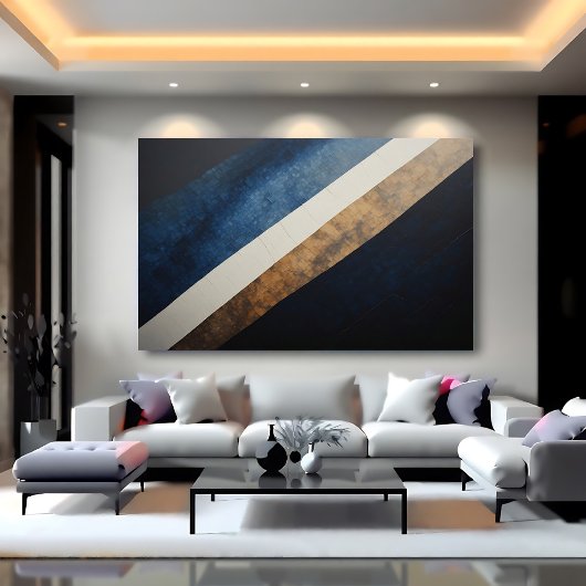 Toile Texte Abstrait Diagonal Bleu Or Texturé