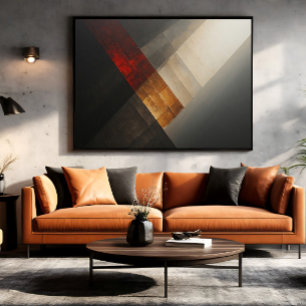 Toile Texte Abstrait Diagonal Rouge Or