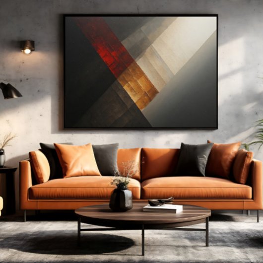 Toile Texte Abstrait Diagonal Rouge Or