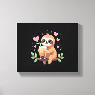 Toile Thé au lait bulles Boba de sloth mignon Kawaii fem