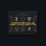 Toile Thunderbolts* | Disposable Delinquents<br><div class="desc">Bring a tactical, underground vibe to your apparel and accessories with the "Disposable Delinquents" team roster. This design features a clean yet gritty arrangement of the squad's signature symbols, from Bucky’s star to Ghost’s mask. The high-contrast black, silver, and gold palette makes it a striking piece for any fan’s collection,...</div>