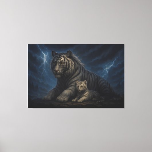 Toile Thunderstorm Guardian White Tiger & Cub – Fantasy (Recto)