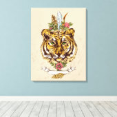 Toile Tiger Boho Style Portrait (Insitu (Plancher de Bois))