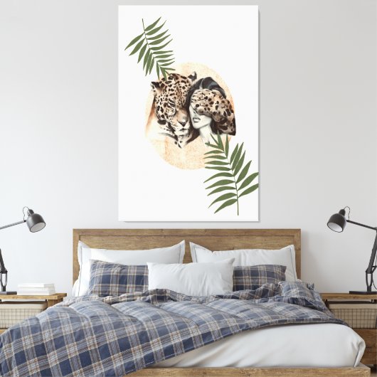Toile tiger fille jungle feuilles verts (Insitu(Chambre))