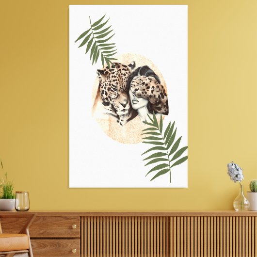 Toile tiger fille jungle feuilles verts (Insitu(Salon))