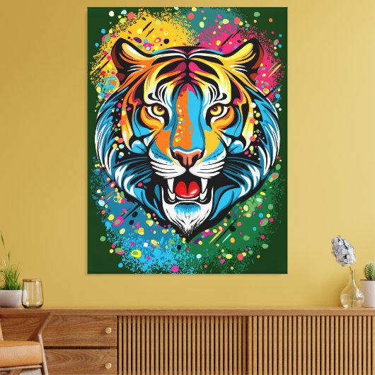 Toile Tiger Head Rainbow colors paint stains (Insitu(Salon))
