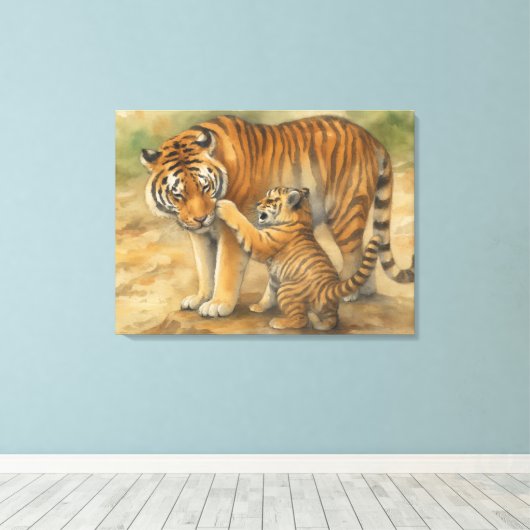 Toile Tiger Tenderness - Parent et Cub en Forêt (Insitu (Plancher de Bois))