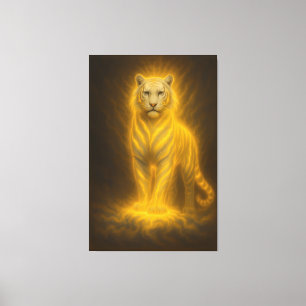 Toile Tigre blanc doré céleste – Puissance divine rayonn