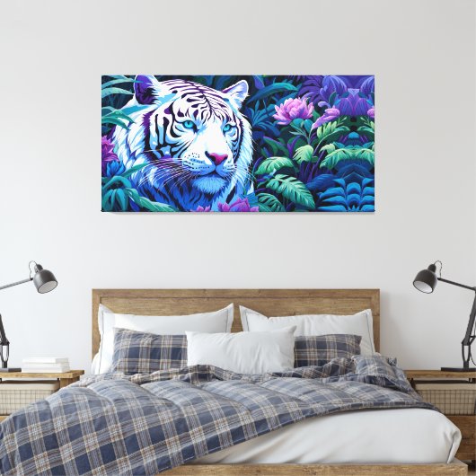 Toile Tigre blanc en fleurs violettes (Insitu(Chambre))