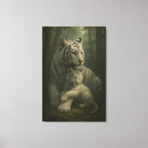 Toile Tigre Blanc – Gardien de la Lumière – Art ManJiang